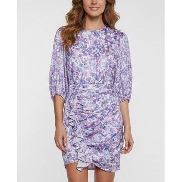 Maje Dresses & Skirts - Maje Ruvard Women Pastel Purple Floral Draped Sheath Mini Dress Sz.40/US 8 M-NWT